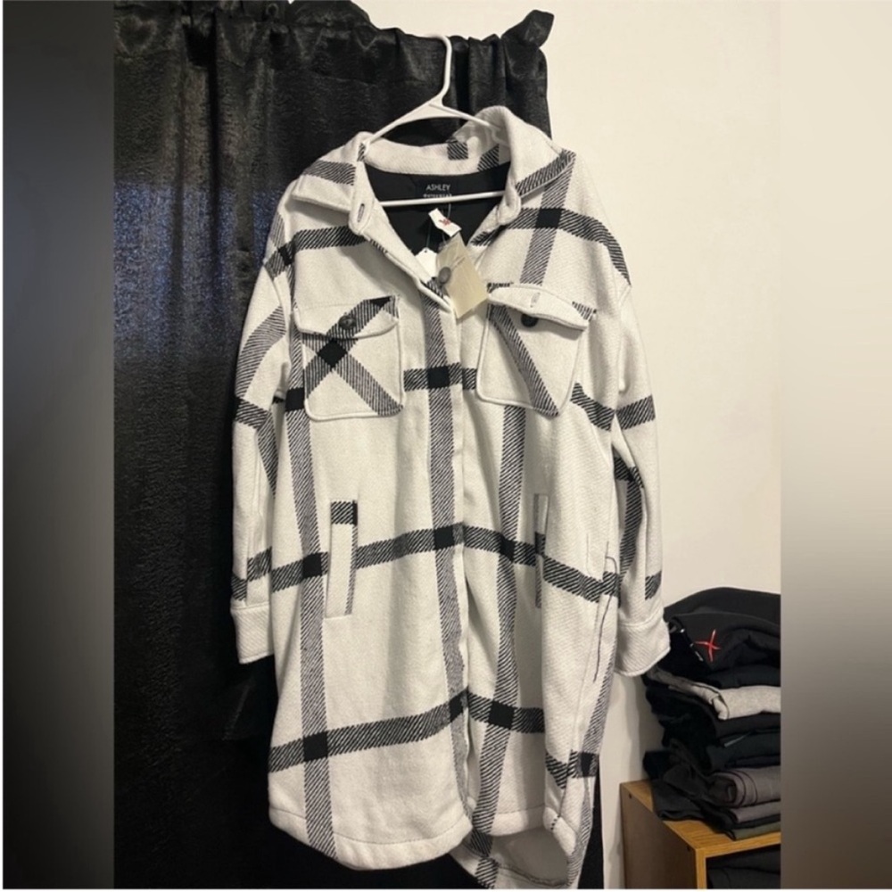 Black and White Plaid Women's Coat